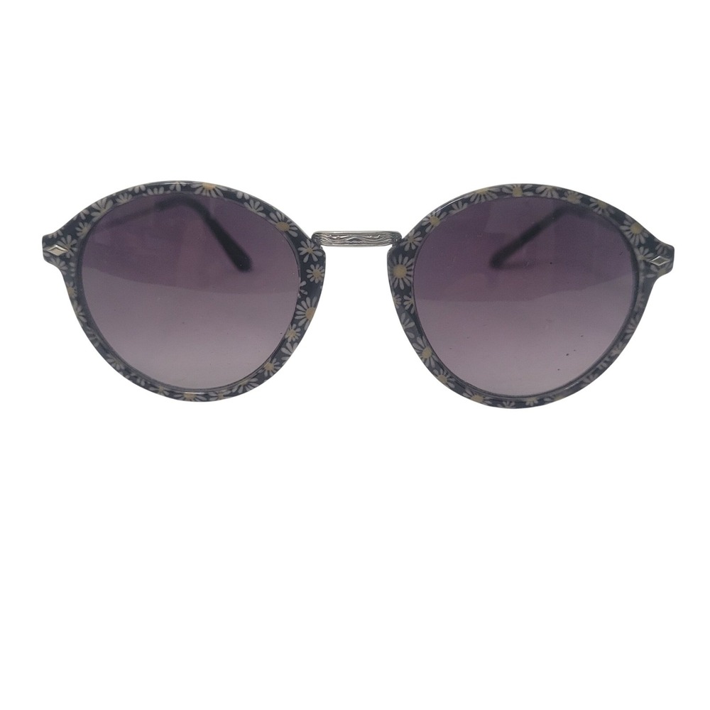 Round Daisy Floral Sunglasses Silver Bridge Purple Tint Gradient Boho Festival
